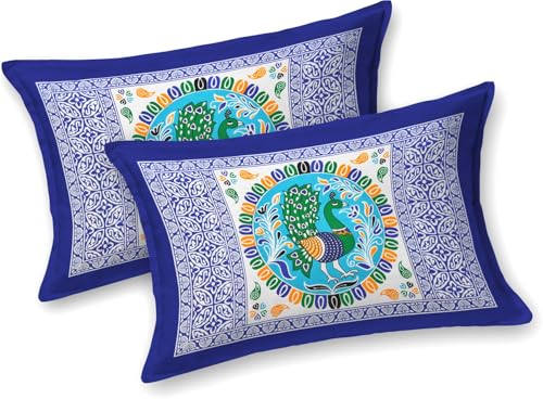 AC FASHION Rajasthani Jaipuri Sanganeri Printed 144 TC 100% Cotton Bed Sheet Set for Double Bed,Peacock Print, Double Bedsheet Cotton with 2 Pillow Covers