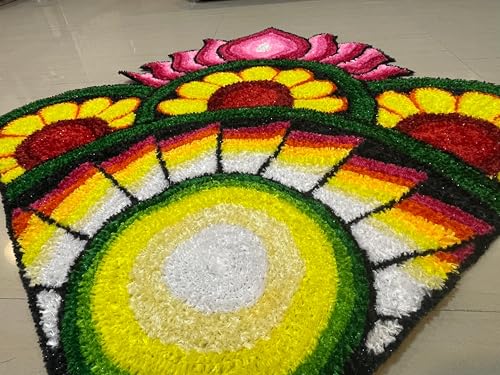 Decorative Rangoli Mat, 3ft x 3ft, Woolfelt Front, Canvas Back, Dry Cleaned, Lightweight Foldable mat for Festivities