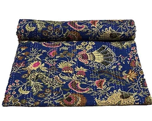 Textile Work Creations Kantha Quilt Hippie Bed -Cover Throw and Cotton Blanket Twin Size Kantha Quilt Handmade 60x90 inch Single Size