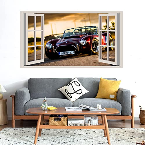 GADGETS WRAP Printed Wall Decal Sticker Fake Window Style Decal (90cm x 50cm) - Red Super Race Car