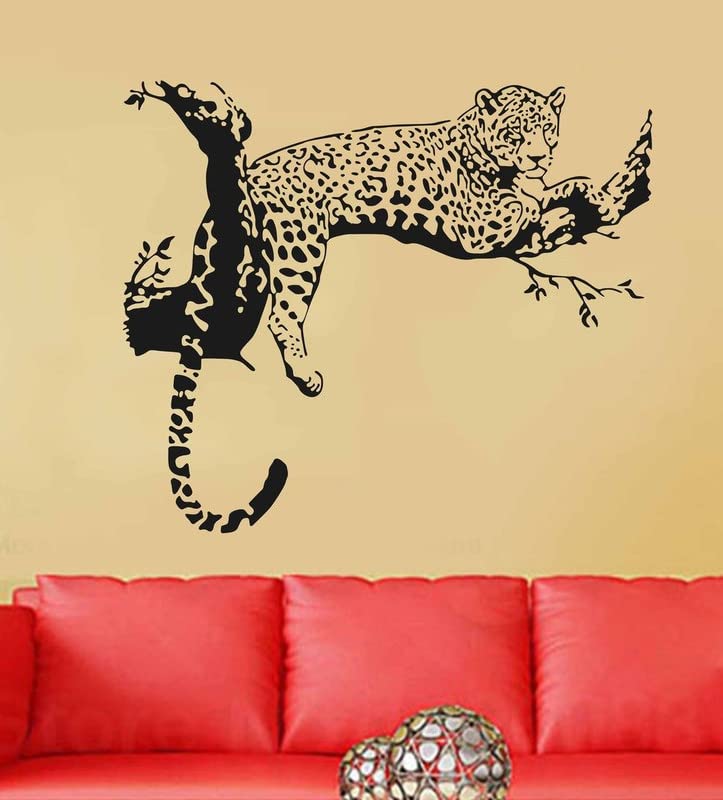 KC DECOR 'Animal Leopard on Branch' Wall Sticker (PVC Vinyl, 60 cm x 45 cm x 1 cm, Black)…