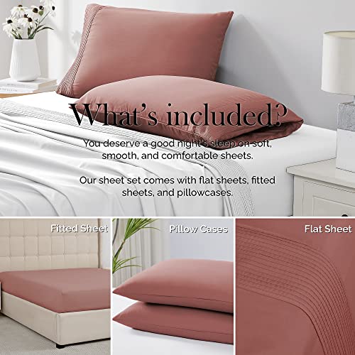 Split King, Marsala (Terra Cotta) : Southshore Fine Linens - Vilano Springs - 5 Piece - Extra Deep Pocket Pleated Sheet Set, Split King, Marsala (Terra Cotta)