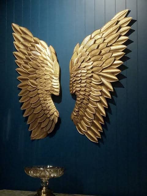 Creativo India Modern Wall Art Sculpture Angel Wings Set of 2 | Metal Wall Hanging Art Antique Style Wall Decor Home Bedroom Living Room