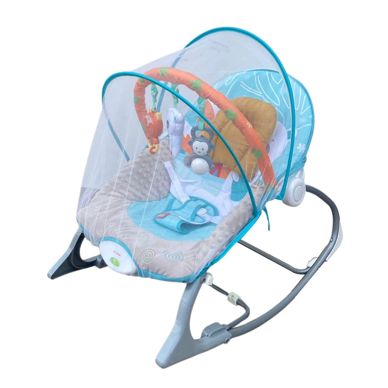 INFANTSO Baby Rocker Portable Including Free Mosquito Net & U Shape Pillow with Calming Vibrations & Musical Toy Blue