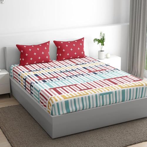 100% Cotton 152 TC Fitted Bedsheet with 2 Pillow Covers | ColorPlay King, 72" x 70", ColorPlay| 1.83m x 1.78m