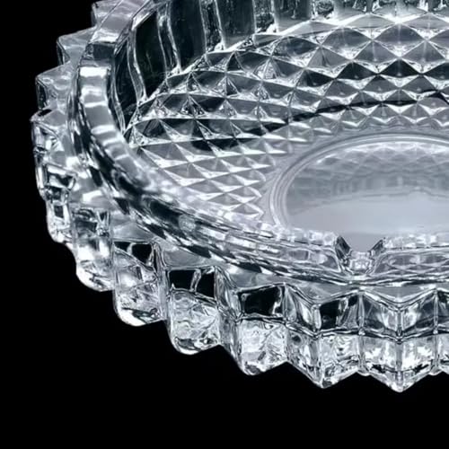 Crystal Glass Ashtray, Diamond Pattern, Round Shape