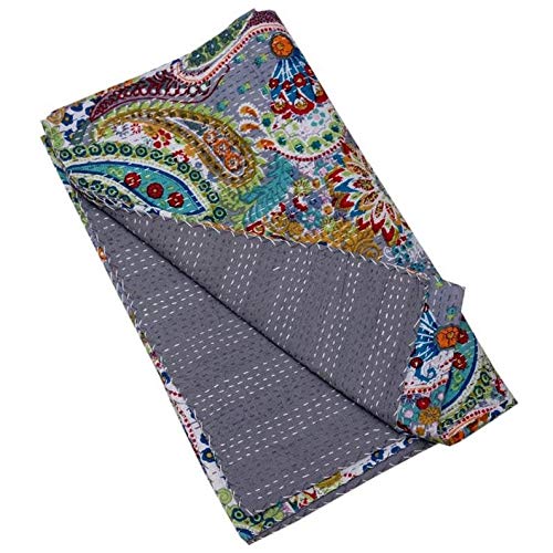 Textile Work Creations Kantha Quilt Hippie Bed-Cover Throw and Cotton Blanket Twin-Size Kantha Quilt Handmade 60 x90 inch Single Size