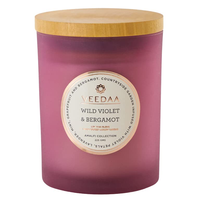 VEEDAA Wild Violet & Bergamot Czech Glass Soy Scented Candle (Burns 30 Hours)