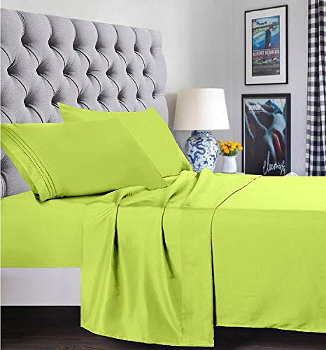 Elegant Comfort 1500 Thread Count Egyptian Quality Super Soft Wrinkle Free and Wrinkle Resistant 4-Piece Sheet Set, California King, Lime-Neon Green