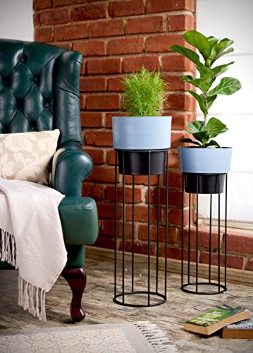 Amazon Brand - Solimo Metal Planters with Metal Stand - Grey & Black (Set of 2)