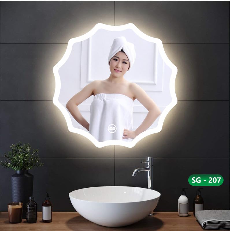 Spark Glass Round LED Sensor Mirror - White, Warm White, Mix Light - 24x24 Inch