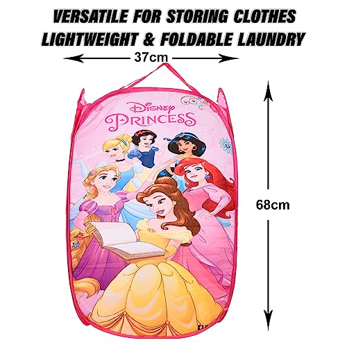 Kuber Industries Disney Princess Laundry Basket | Net Foldable Laundry | Nylon Storage Basket with Handle | Clothes Basket for Home | Toy Storage | Pink