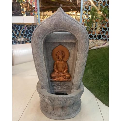 Shawshank Water Fountain Grey Temple Buddha Water Fountain Indoor Fountain for Home Office Living Room Dcor with LED Lights and Water Pump Set