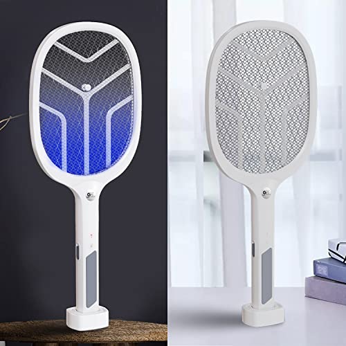 GIGAWATTS Autokill 2-in-1 Mosquito Racket 1200mAh Battery USB Charging LED Light Insect Bugs Trap Fly Swatter for Indoor Home Outdoor (White, 6-Months Warranty, Charge Before First USE)