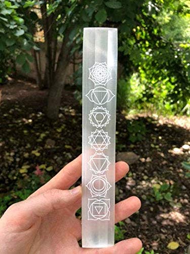 CrystalsAhoy 8" Etched Chakra Selenite Charging Plate, Charge Your Crystals in Style