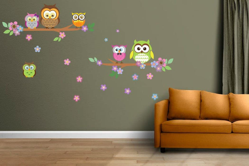 Delight Art Tree with Flower and Owl Wall Sticker Size - (94 * 54) cm Model id - (DAMC00257L)