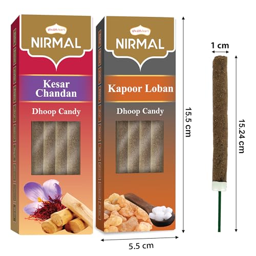 Shubhkart Nirmal Kapoor Loban Dhoop Candy 10N & Kesar Chandan Dhoop Candy 10N (Pack of 2) Natural Organic Dual Fragrance Dry Dhoop Stick for Pooja, Meditation, Festivals and Spiritual Events (10N x 2)