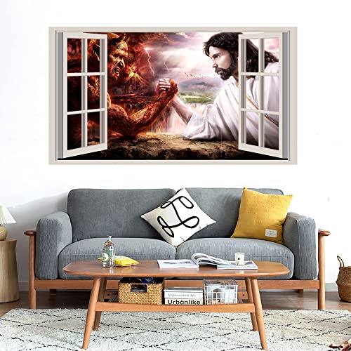 GADGETS WRAP Printed Wall Decal Sticker Fake Window Style Decal (90cm x 50cm) - Satan n Jesus