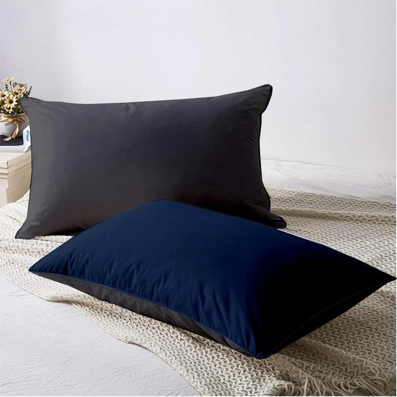 ARLinen Soft Pillow for Sleeping - Micro Fiber Filled Navy Blue and Dark Grey Cotton Pillow Takiya Combo Set of 2 for Bed Room - 20 x 30 Inch Size Pillow Set of 2 for Sleeping