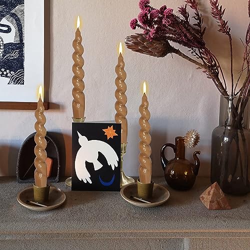 4 PCS Twisted Candles Brown Taper Candles Unscented for Halloween Fall Home Decor, Relaxation & All Occasions