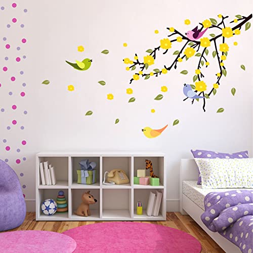 Wall Sticker Beautiful Spring Yellow Flowers with Pleasant Leaves (91x46 Cm)