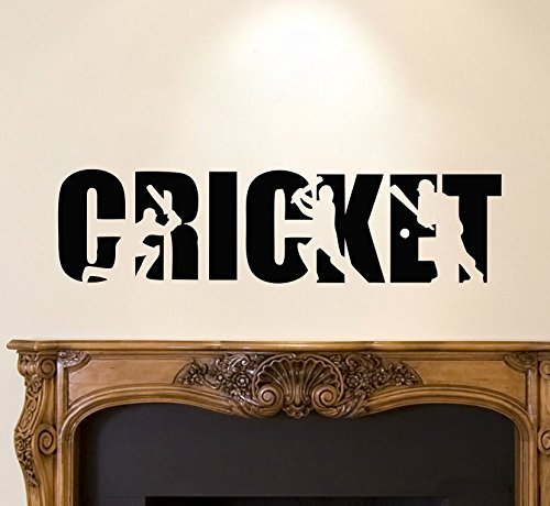 StickersYard Cricket Sports Wall Sticker & Decal (Color - Black Matte Finish PVC Vinyl 109CM X 28CM)