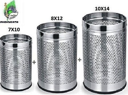 PARASNATH Stainless Steel Perforated Open Dustbin/ Garbage Bin Small, Medium and Large(Silver)- Set of 3