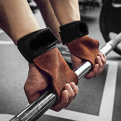 OLAHRAGA Leather Weight Lifting Hand Grips with Wrist Support - Perfect Palm Protection Gloves for Crossfit, Gymnastics, Pull ups, Deadlifts, Gym Workout and Weightlifting for Men and Women (Brown)