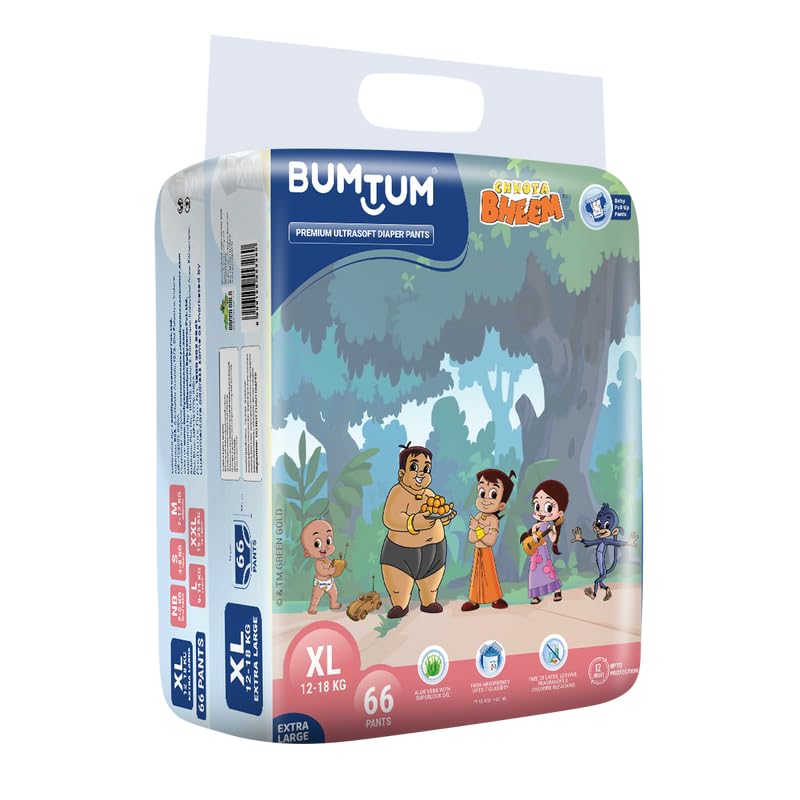 Bumtum Chota Bheem XL Size Baby Diaper Pants, 66 Count, Leakage Protection Infused With Aloe Vera, Cottony Soft High Absorb Technology