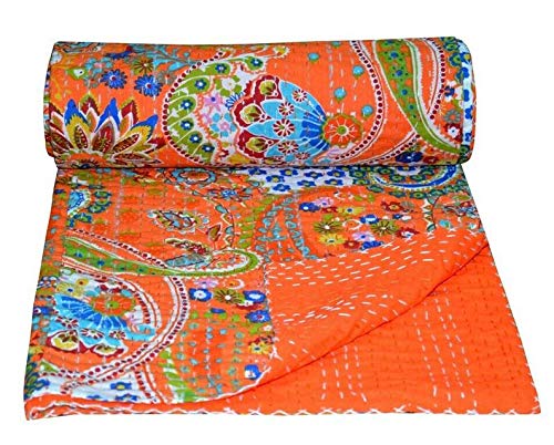 Textile Work Creations Handmade Bedcover Bedspread Kantha Quilt Indian Bedding Handmade Throw Tapestry Handmade Pure Cotton Quilted Bedding Twin