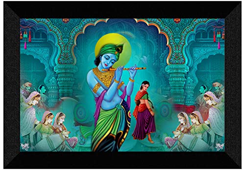 SAF Pack of 1 Radha krishna religious modern art wall painting with framed for living room 11 inch x 14 inch CANFM31278