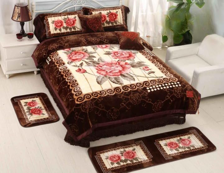 Petals Dreams 8 Piece Wedding Blanket Bedding Set with Gift Box - Nice Dream (Coffee)