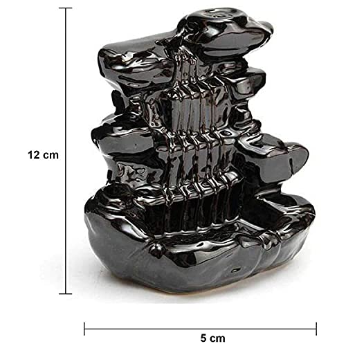 Shri Shyama Dropping Smoke Backflow Cone Fountain Design Decorative Polyresin Incense Holder with 10 Back Flow Incense Cone (10 x 7 x 10 cm, Black)