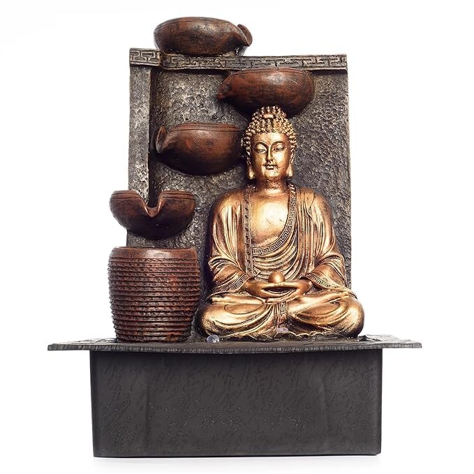 Table Top Buddha Water Fountain, 4 Steps, Indoor Zen Decor, Meditation Water Serenity