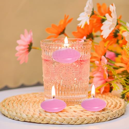 20 Pcs Floating Candles Centerpieces, 1.5 Inch Unscented Floating Candles Small Decoration, Floating Candles Vases for Valentine's Day, Thanksgiving, Wedding (Pink)