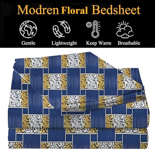 STARNSTYLE Polycotton 220 TC Floral Printed King Size Double Bedsheet with 2 Pillow Covers, (90 x 90 Inches,) Blue and Grey