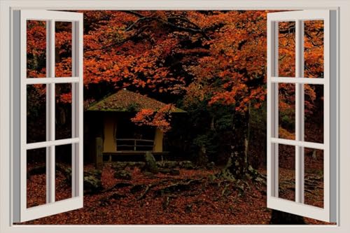 JVERF - JZZA23702 Japan Parks Autumn Nara Park Foliage Trees| Self-Adhesive Open Window Wall Sticker