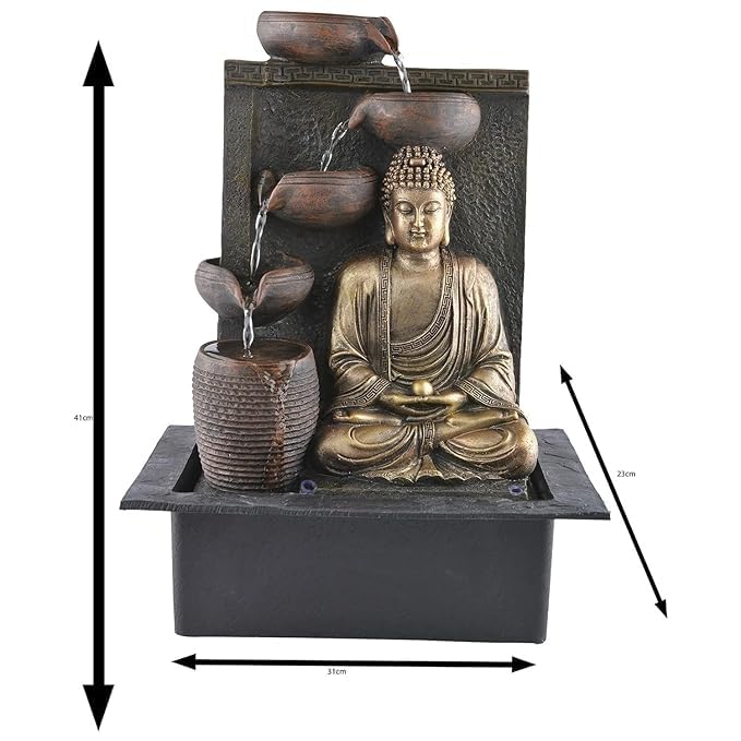 Table Top Buddha Water Fountain, 4 Steps, Indoor Zen Decor, Meditation Water Serenity