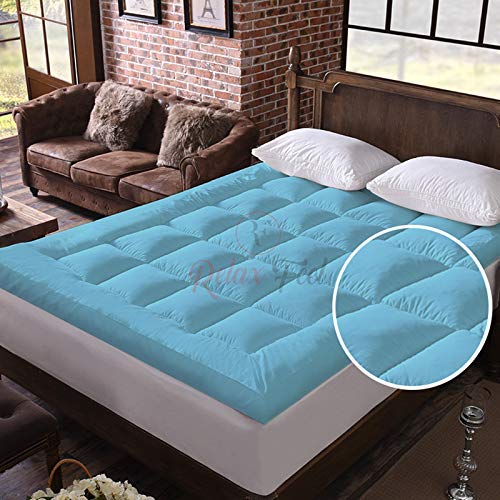 Relaxfeel 600 Gsm Microfiber 5 Star Cotton Standard Bed Soft Waterproof Quilted Mattress Topper/Padding for Comfortable Sleep - Sky Blue - Queen Size - 60 Inche X 72 Inche