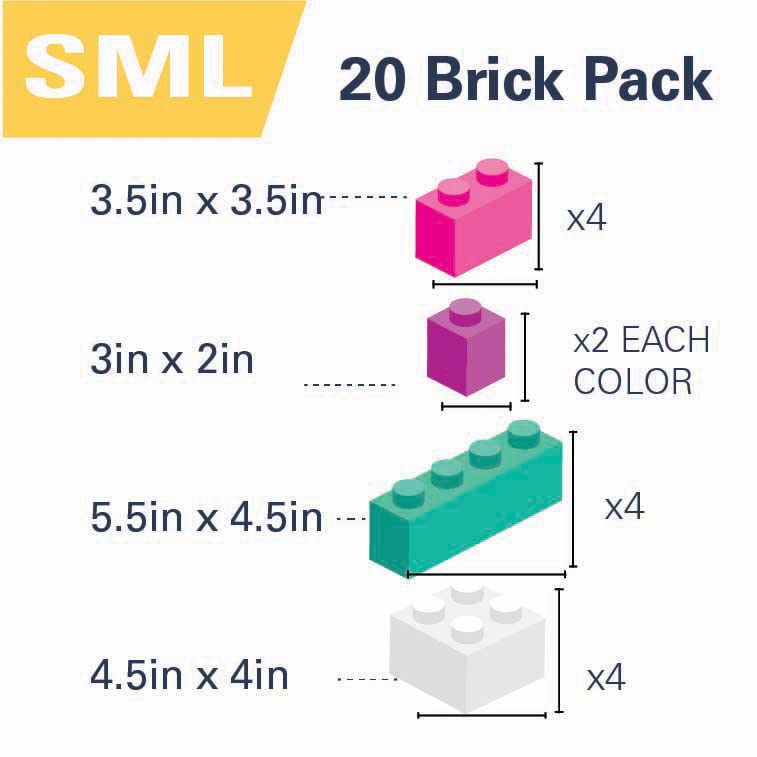 Brick Builders Blocks Magnet Set of 20 Blocks in 4 Colors - (Small, Magnet Multi-Girl)