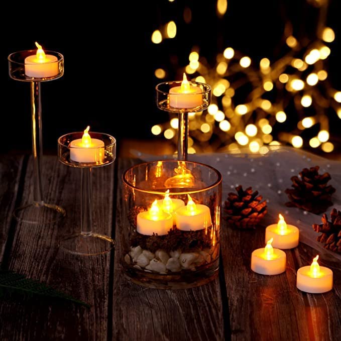 SWADEC Led Tea Light Candle Diva Flameless LED Battery Operated Tealights, Smokeless Decoration, Christmas,Birthday, Diwali Decorative Candles Amber Yellow (Standard, 24)