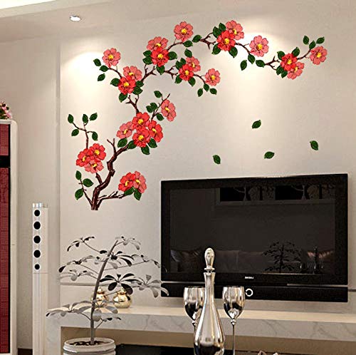 Techgifti Wall Stickers Floral Branch Self-Adhesive Sofa Living Room Background Antique Flowers Vinyl Art (Multicolor)