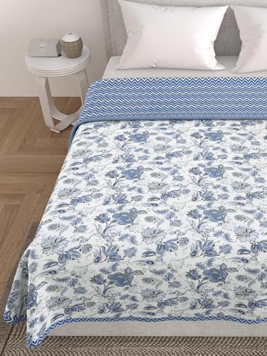 Salona Bichona Floral Cotton Blue Flannel Double Dohar