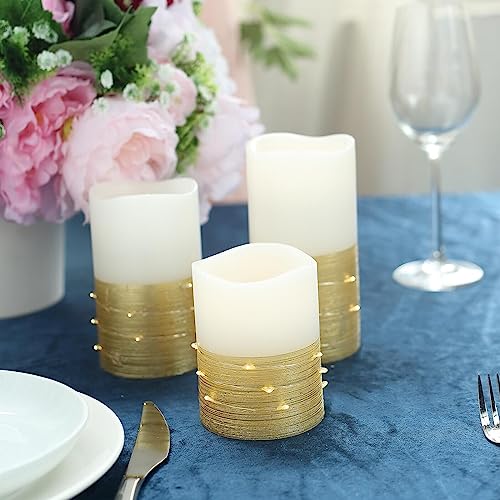 Weddings Parties and Gift 3 Gold 4" 6" 8" Tall L*D Pillar Candles String with Remote Control Sale vngift9370