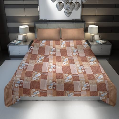 Homestic Double Bedsheet|Cotton 120 TC Luxury Printed Soft & Lightweight Bedsheet with 2 Pillow Covers (Brown)