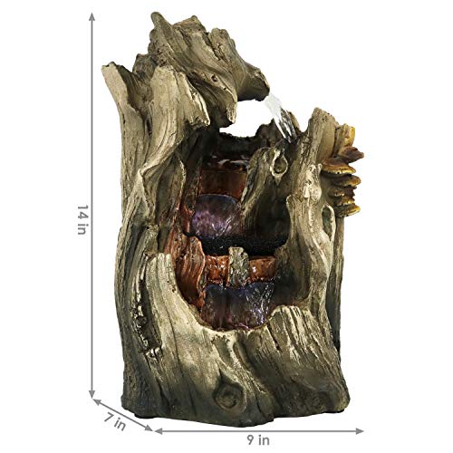 Sunnydaze Cascading Caves Waterfall Tabletop Fountain with LED Lights, 14 Inch Tall