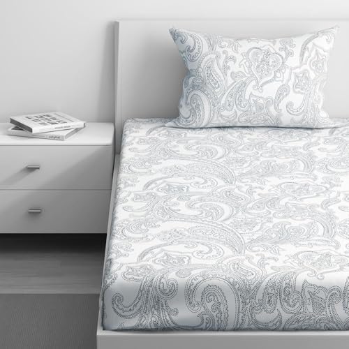 100% Cotton 152 TC Fitted Bedsheet with 1 Pillow Cover | Paisley Single, 72" x 30", Paisley| 1.83m x 76cm