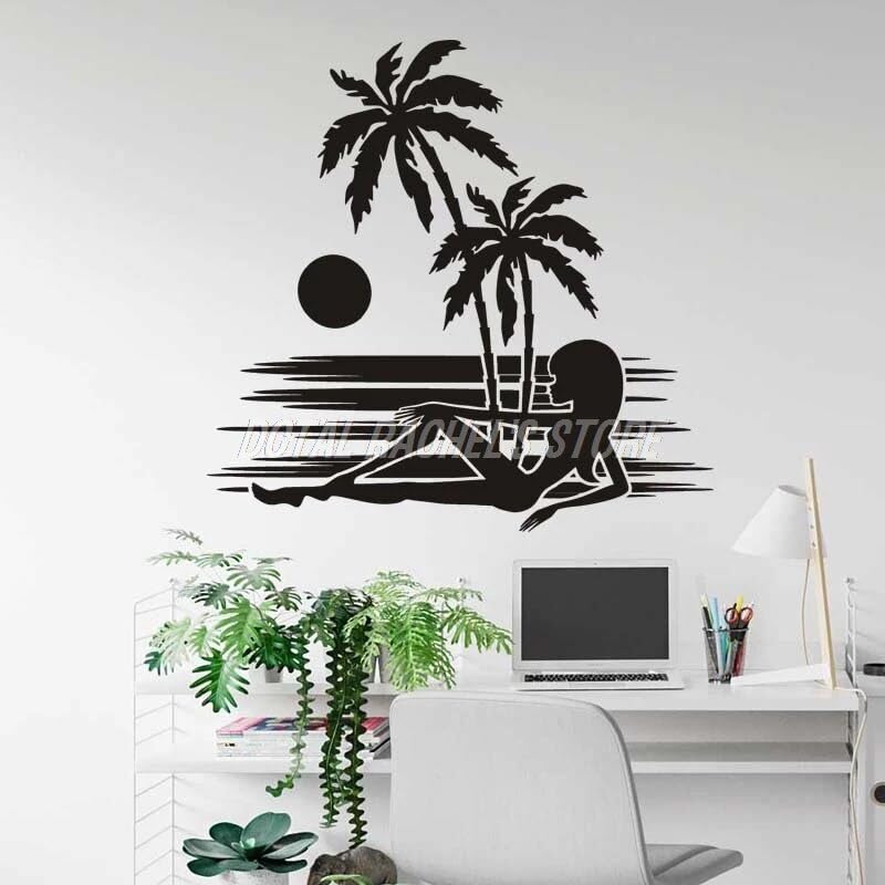 GADGETS WRAP Wall Decal Vinyl Sticker Tropical Island Lady Palm for Office Home Wall Decoration