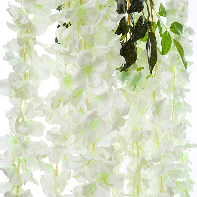 Artright Artificial Wisteria Flowers Vine Garland 12 Pack Fake Wisteria Vine Garland Hanging Flowers for Wedding Silk Long Bush Flowers String Home Party Decoration, Blue (White)