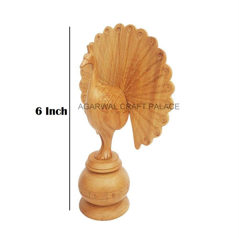 Agarwal Craft Palace Wooden Peacock, Wood Carving Peacock, Dancing Peacock, Peacock Showpiece, Wooden Peacock for Home Decor, Peacock Statue, Rajasthani Wooden Art, Open Feather Peacock (6 Inch)